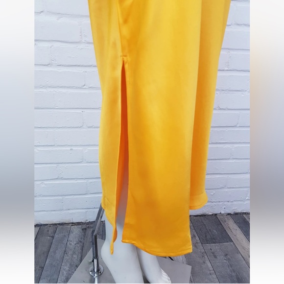 By Anthropologie Silky Cowl Neck Midi Dress Medium 12 14 Orange Column Party BN - Picture 3 of 14